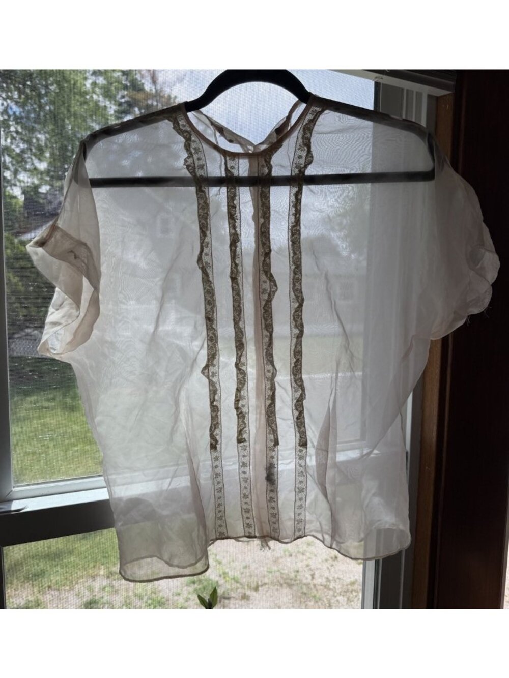 Vintage 1950s Sheer Nylon Lace Frill Ruffled Shirt Top Coquette